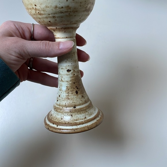 Studio Art Pottery Goblet Signed Ceramic Chalice Cup Wine Artsy Earthy Boho Clay - Picture 5 of 10